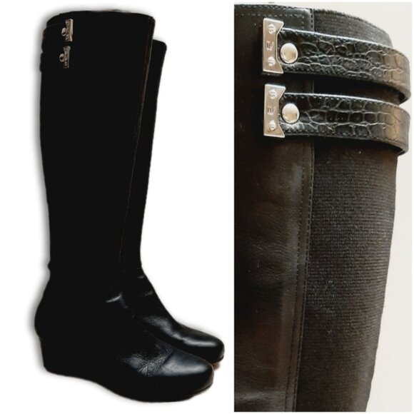 ROCKPORT Adiprene Adidas Wedge Heel Tall Leather Boots Elasticized Back Sz 6.5 - Picture 1 of 16